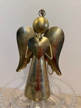 Brass Angel With Heart Wind chime NWT Lovely Etching 11 1/2”